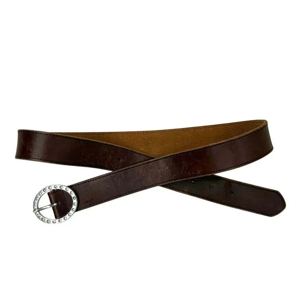 AEO Genuine Leather Brown Belt Size M Studded Circle Buckle Western Boho Casual